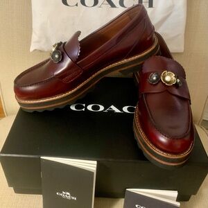 Coach Burgundy Loafers with Gold Accents